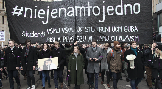 Protesters march in Bratislava after murder of journalist Jan Kuciak and his fianceé Martina Kušnírov