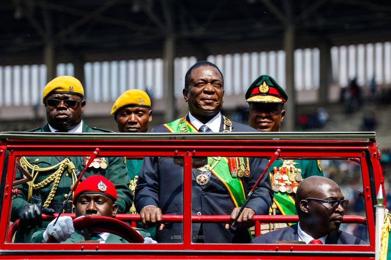 Zimbabwe's President Emmerson Mnangagwa in jeep