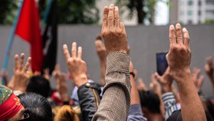 Myanmar Protestors Three-Finger Salute