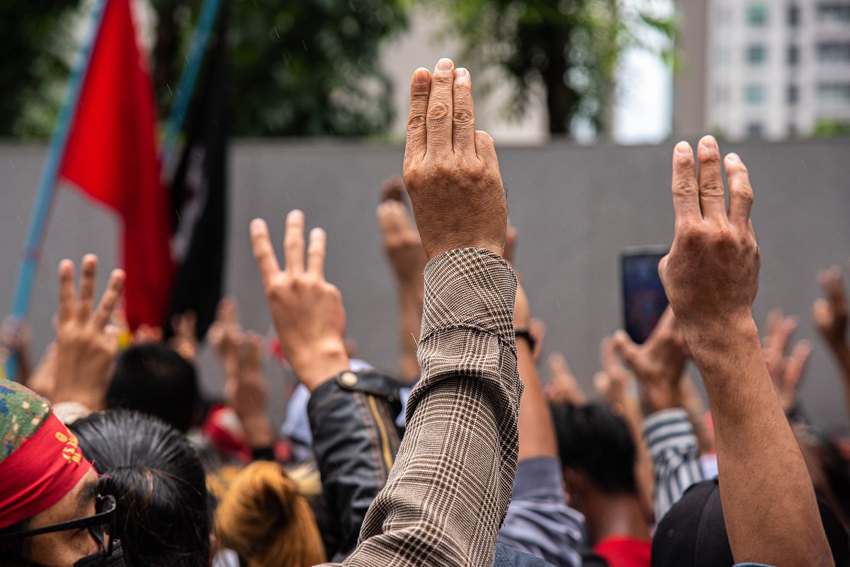 Myanmar Protestors Three-Finger Salute