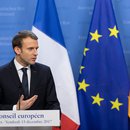 Macron addresses a media conference at an EU summit