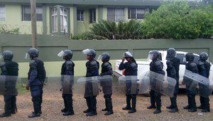 Police outside Senator Varney Sherman's house, Liberia