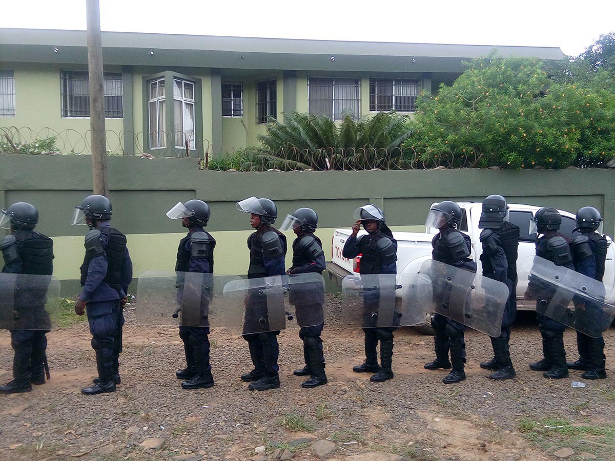 Police outside Senator Varney Sherman's house, Liberia