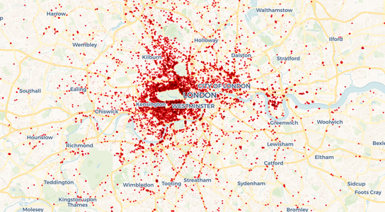 London's secret properies - data is based on a Global Witness analysis of Land Registry data accurate as of 1-1-2018. See globalwitness.org/secretproperty for details.
