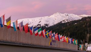 World flags outside WEF Davos conference centre