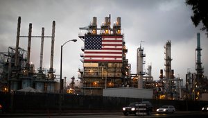 American flag on an oil refinery
