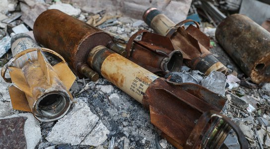 Alleged chlorine gas container after shelling attack on Eastern al-Ghouta, Syria, 22 January 2018